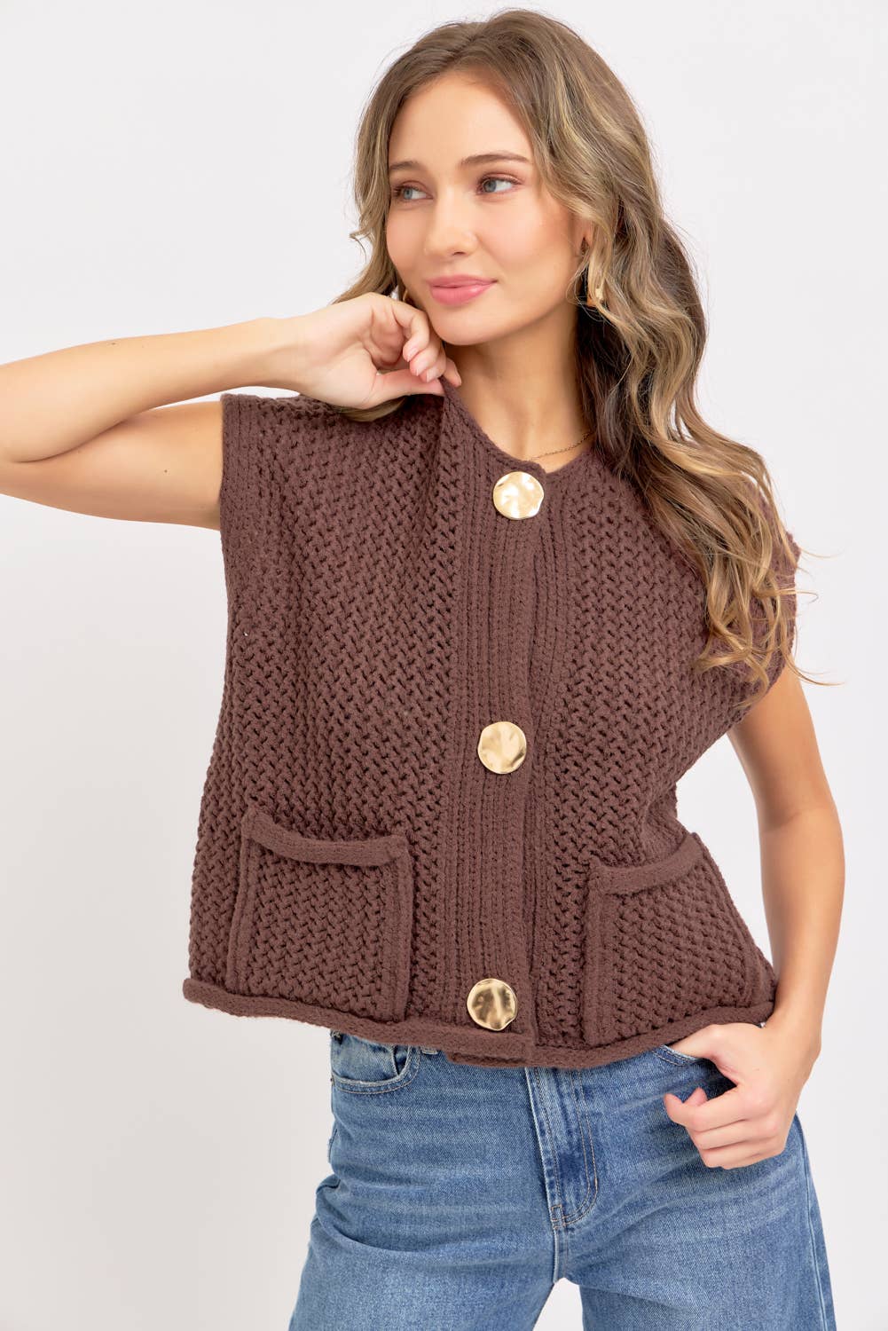 BUTTON CLOSURE  KNIT VEST TOP