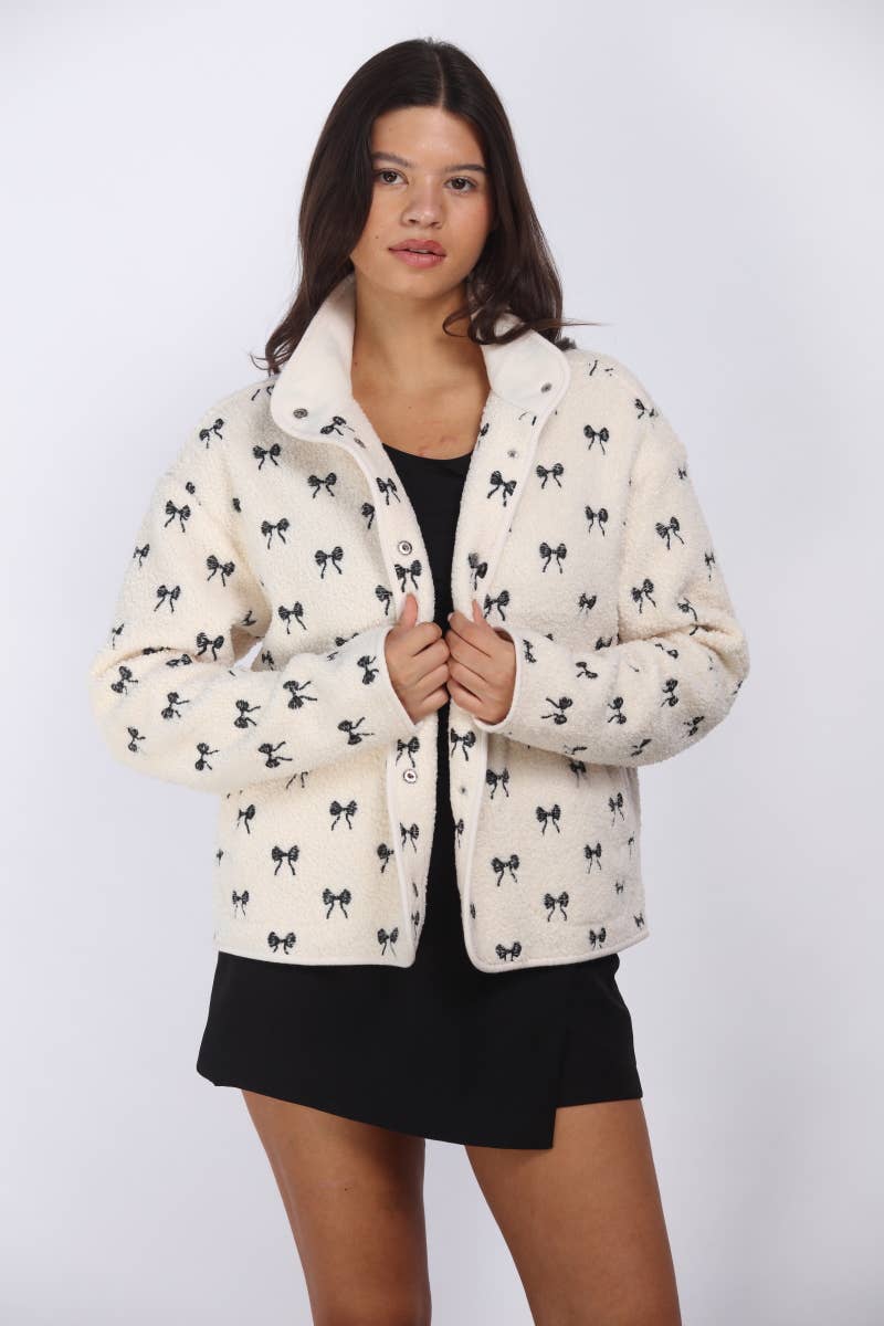 Bonded Sherpa With Embroidery Detail Jacket