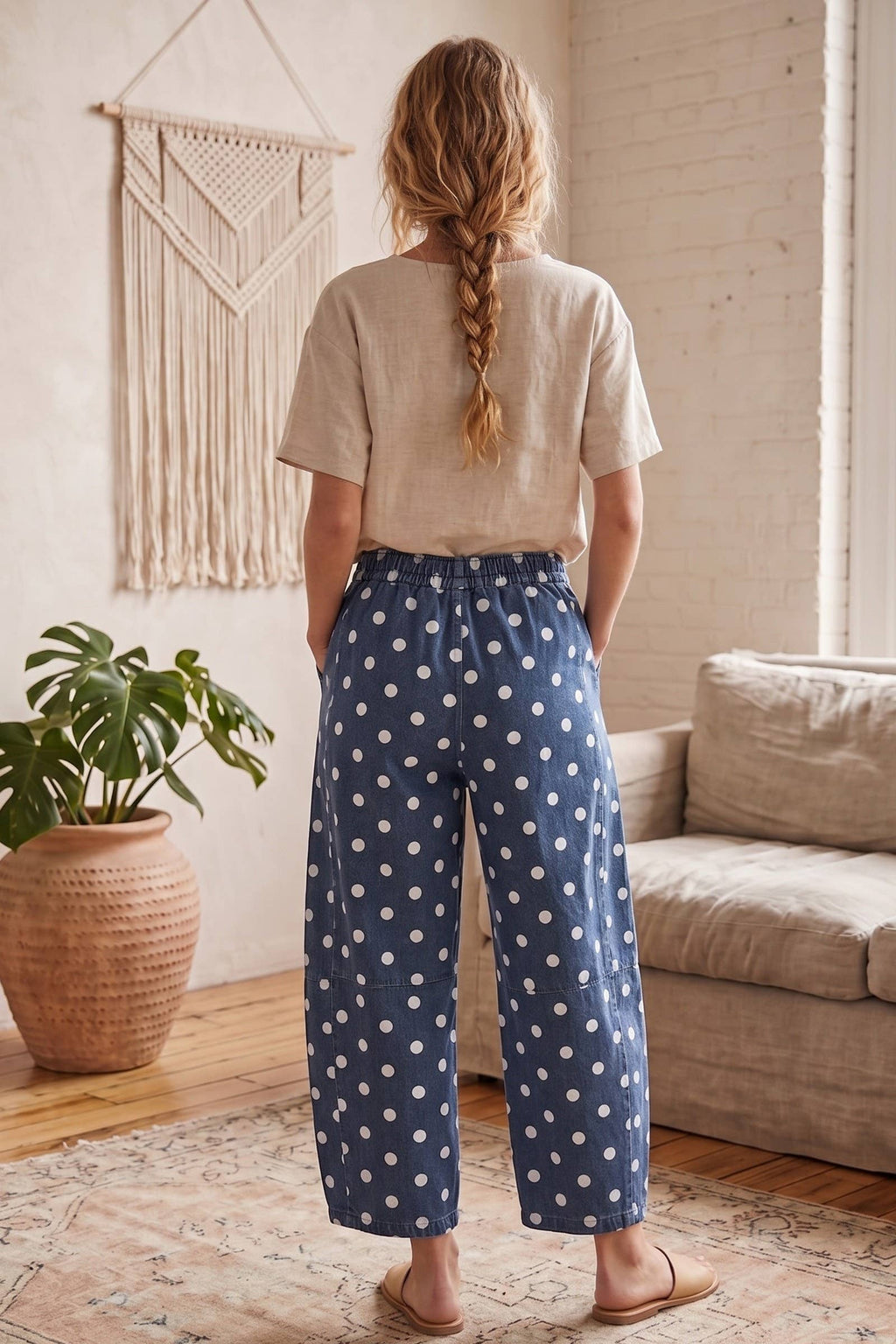 Oversized Polka Dot Denim Barrel Pants