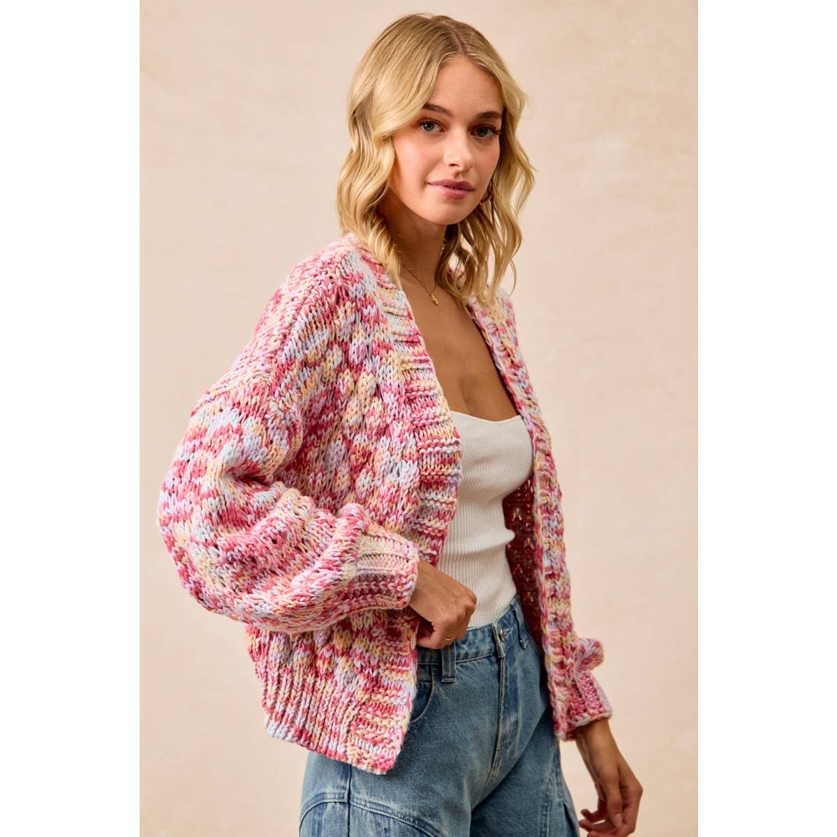 MULTI COLORS OPEN FRONT SWEATER CARDIGAN