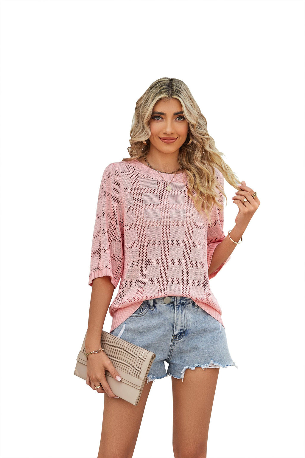Women's Crewneck Cut-out Sunscreen Knitted Sweater Cover-up