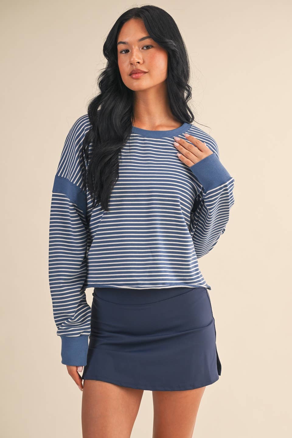 Striped Cutout Back Layering Sweatshirt