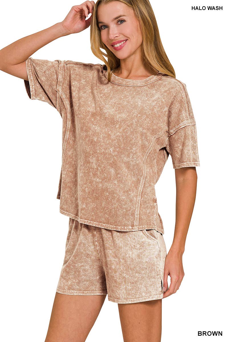 Halo Snow Washed Short Sleeve Tee Shorts Set
