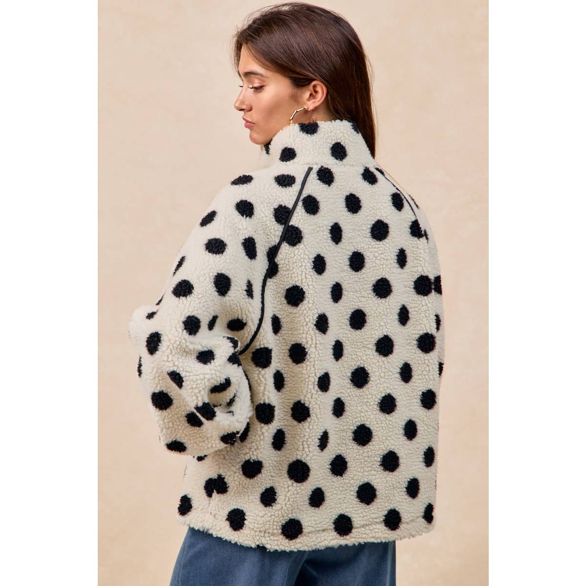 POLKA DOT SHERPA HALF ZIP UP TOP WITH SIDE POCKET