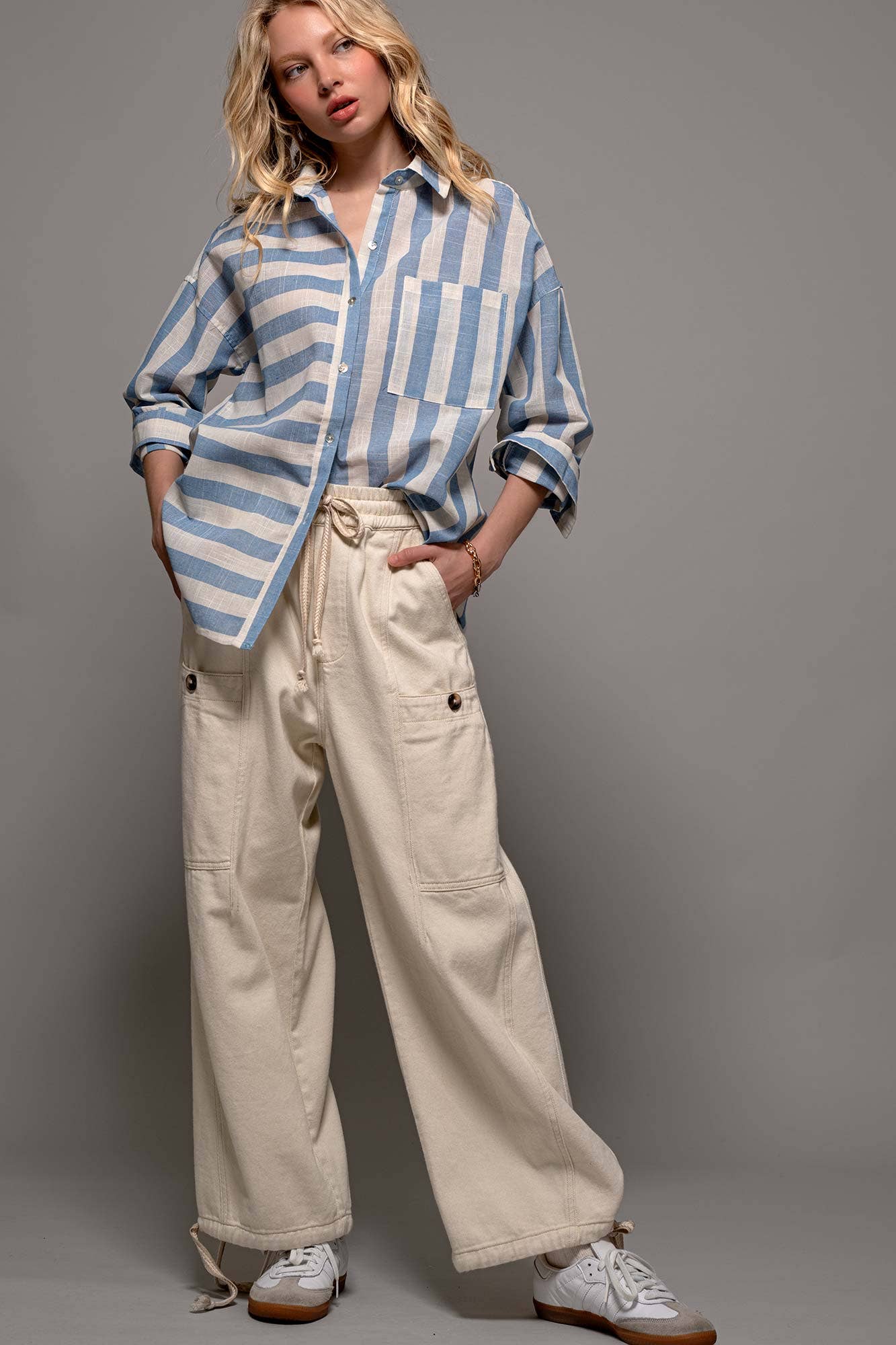 Adjustable Hem Cotton Utility Cargo Pants
