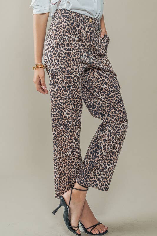 Leopard Print Cropped Cargo Pants