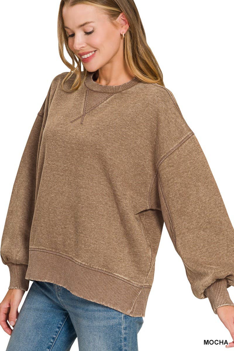 Acid Wash Fleece Oversized Pullover