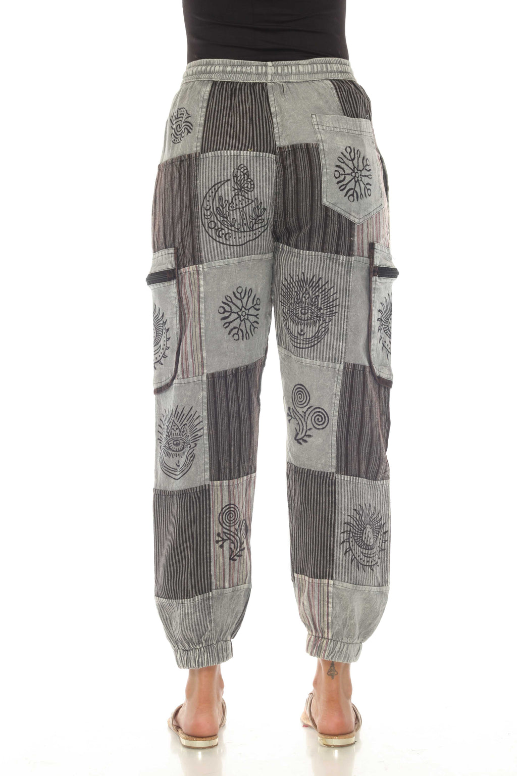 Cotton Zip Pocket Block Print Earth Tone Yoga Pant