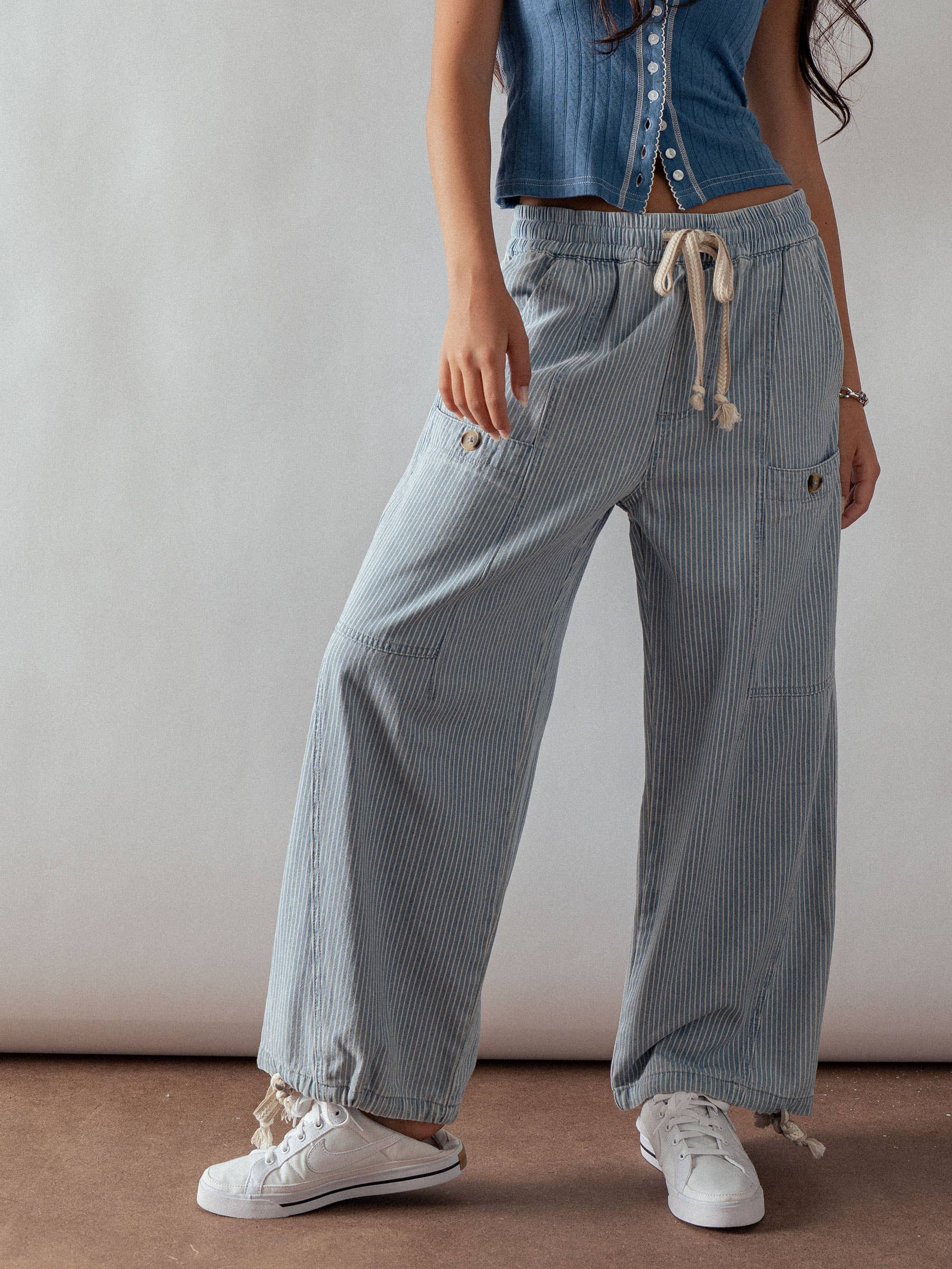 Adjustable Hem Cotton Utility Cargo Pants