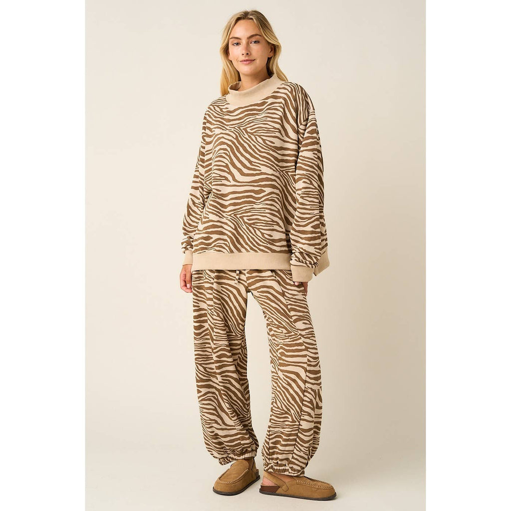 ZEBRA PRINT RELAXED FIT BARREL LEG PANTS