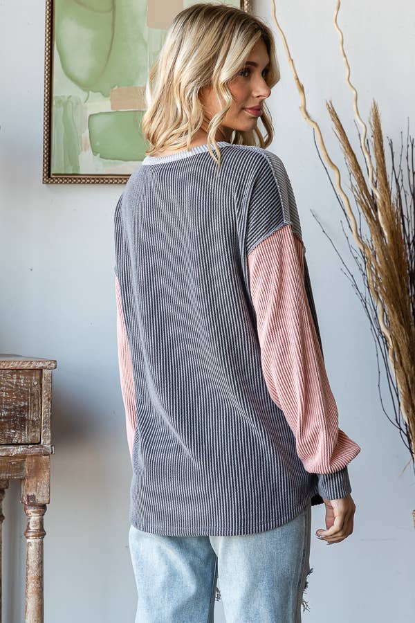 Color Block Button Front Top