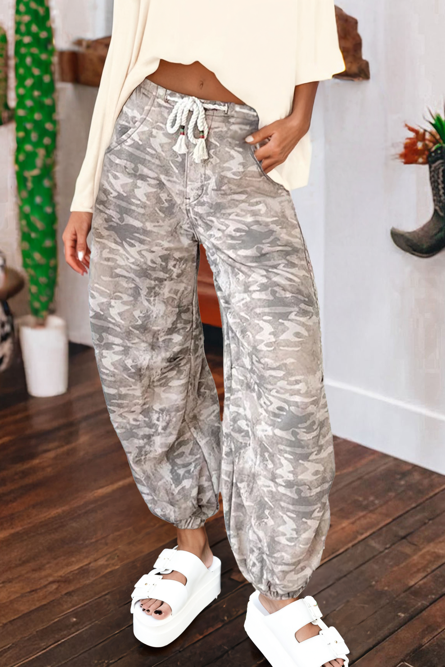 Camouflage Print Striped Side Panel