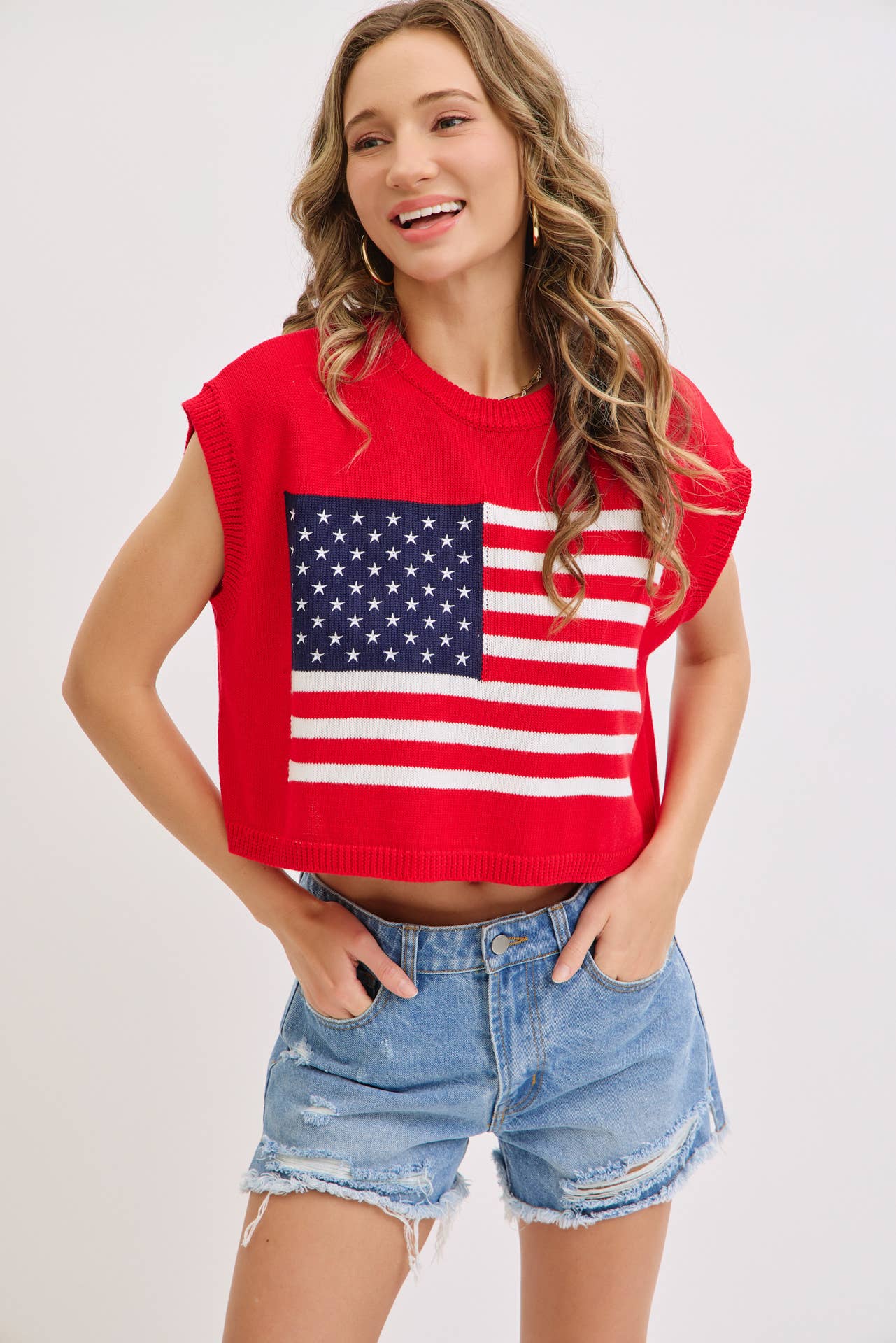 STAR AND STRIPES  AMERICAN  FLAG KNIT TOP