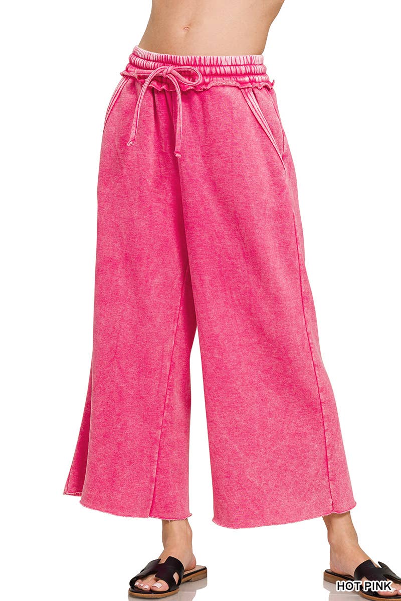 ",.Acid Wash Fleece Palazzo Sweatpants