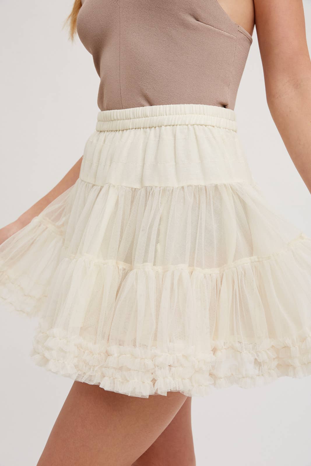 RUFFLE-TIERED TULLE TUTU MINI SKIRT
