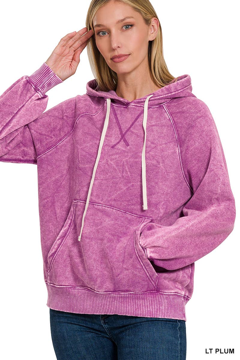 Acid Wash Fleece Hoodie With Pockets