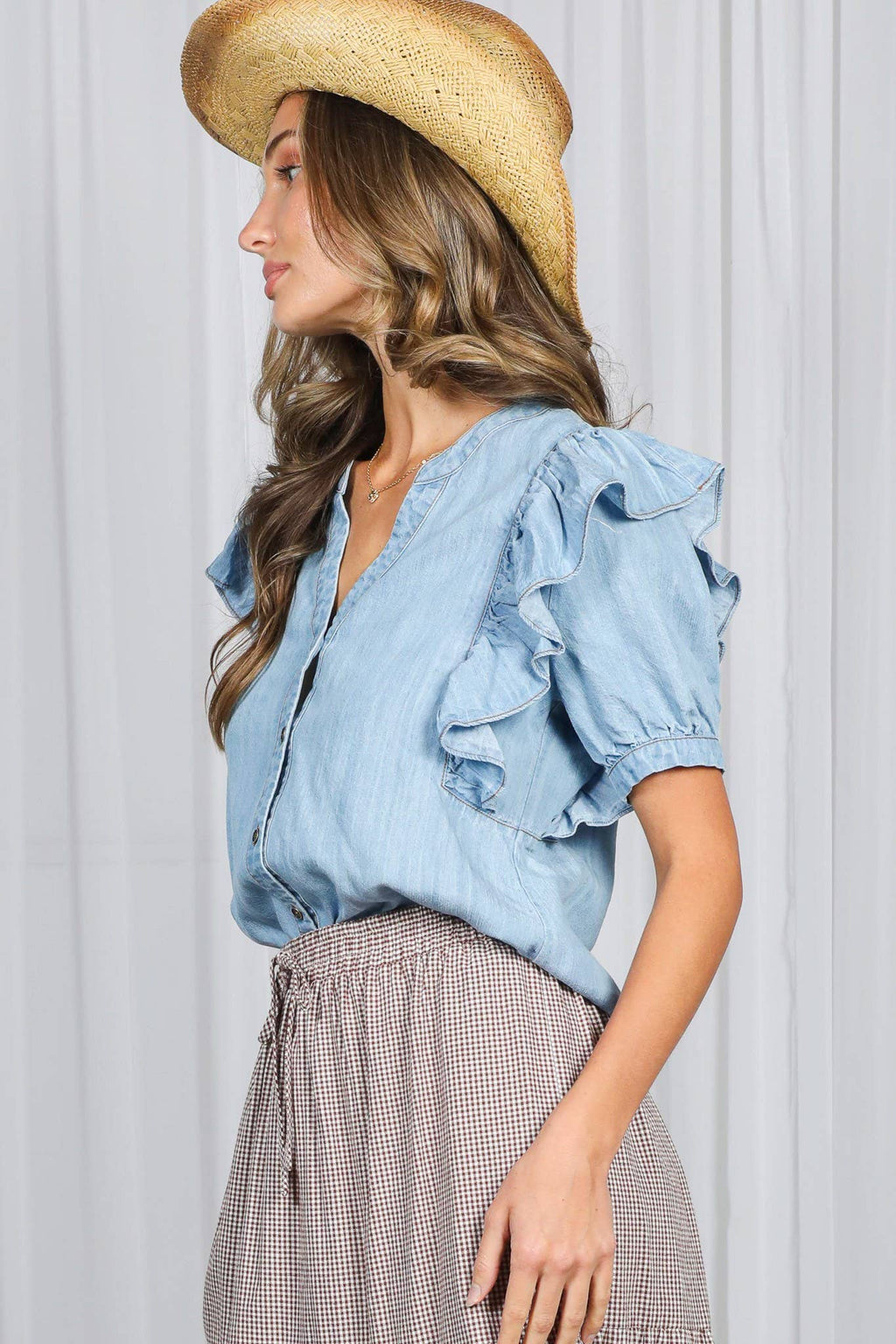 V-Nek Ruffle embellished