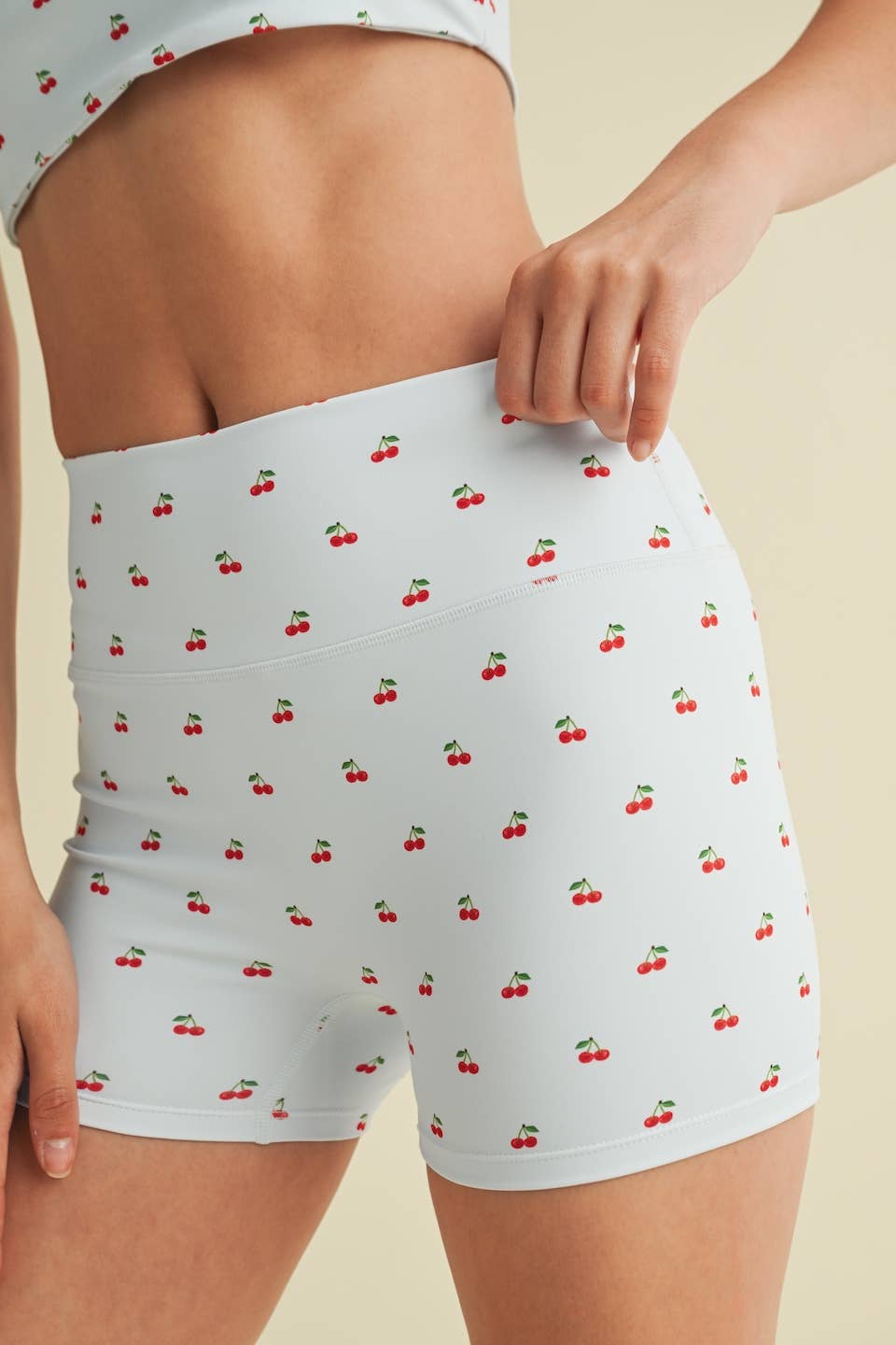 Cherry Print Mid-Rise Mini Shorts