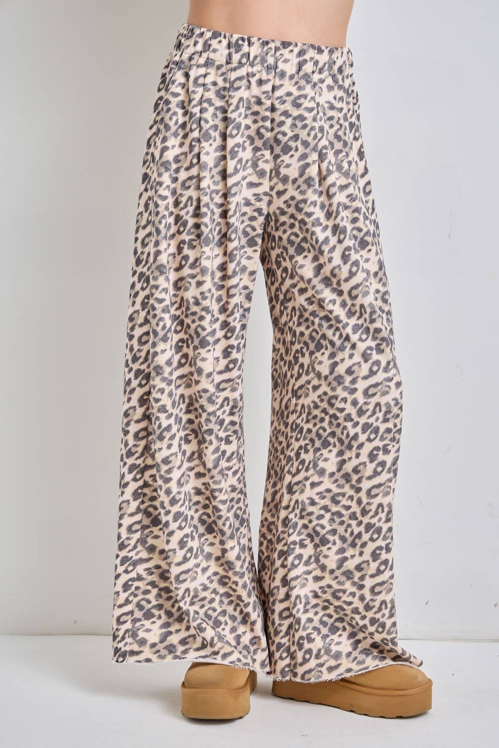 Leopard Print Wide-Leg Knit Lounge Pants