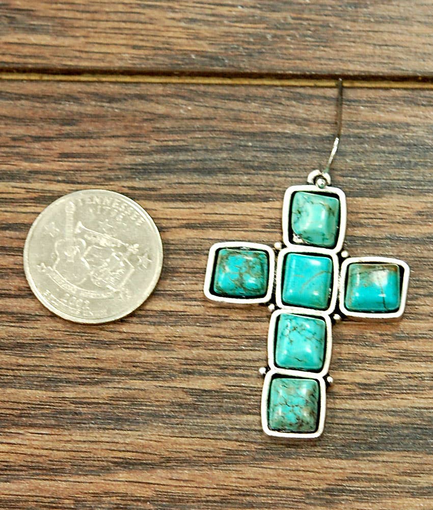 720273, Cross Turquoise Earrings