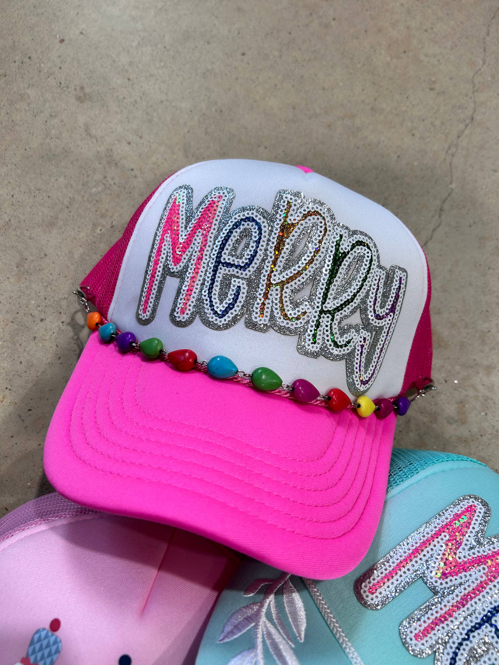 Sequin MERRY Trucker Hat | Christmas Caps
