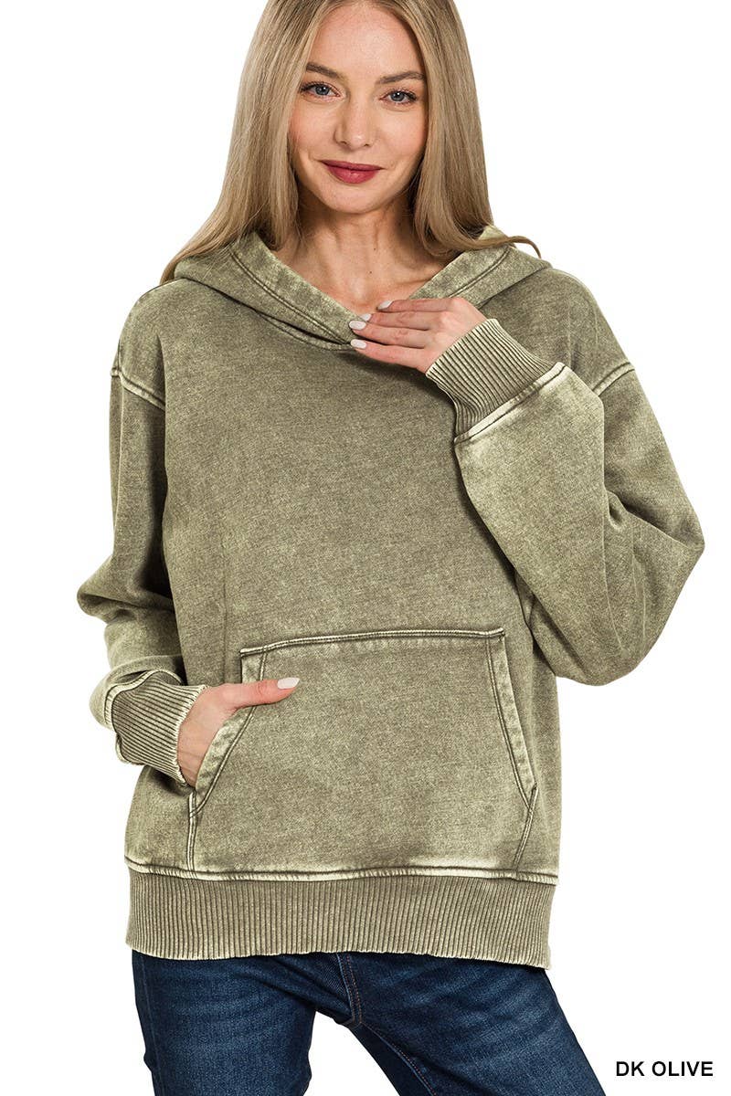 Fleece Acid Wash Kangaroo Pocket Hoodie