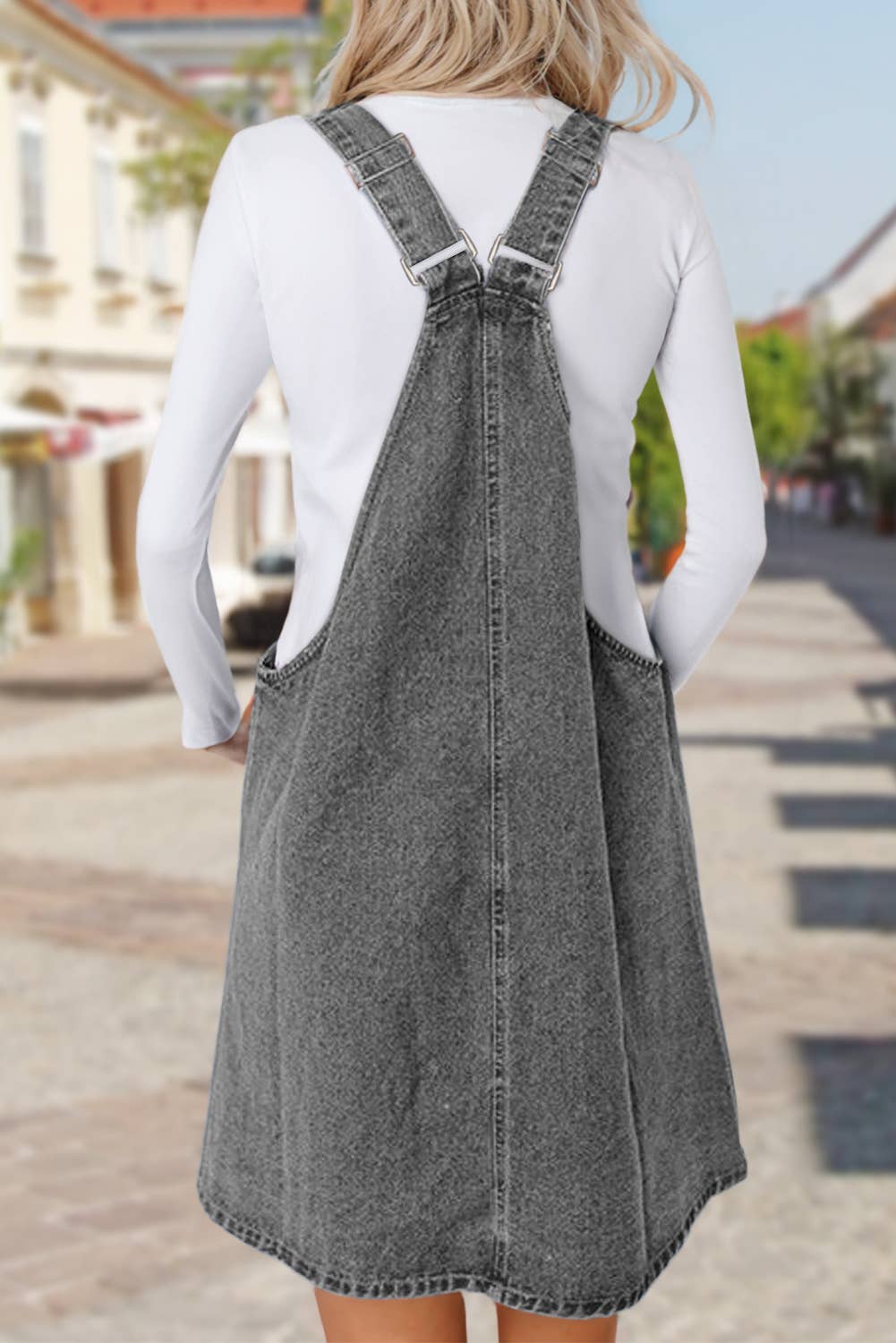 Grace Strap Button Front PocketS Denim Mini Dress