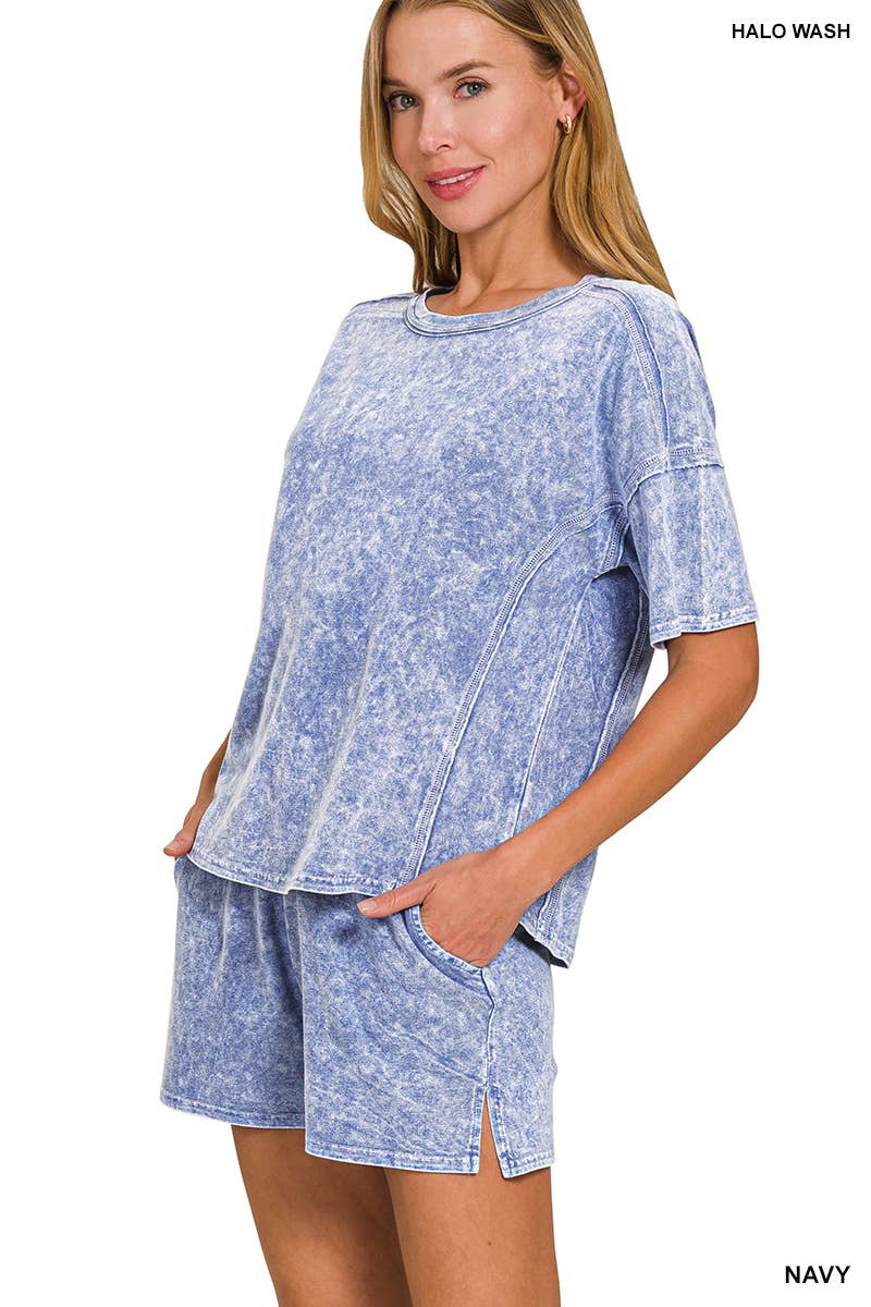 Halo Snow Washed Short Sleeve Tee Shorts Set