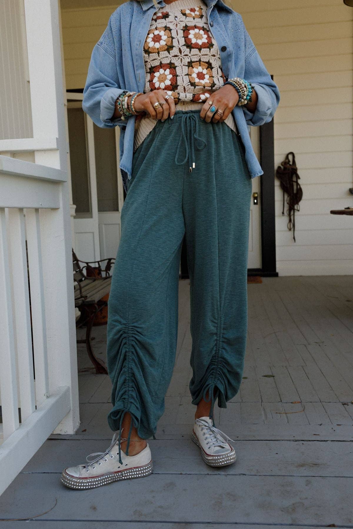 Solie Cinched Pants - Green Olive