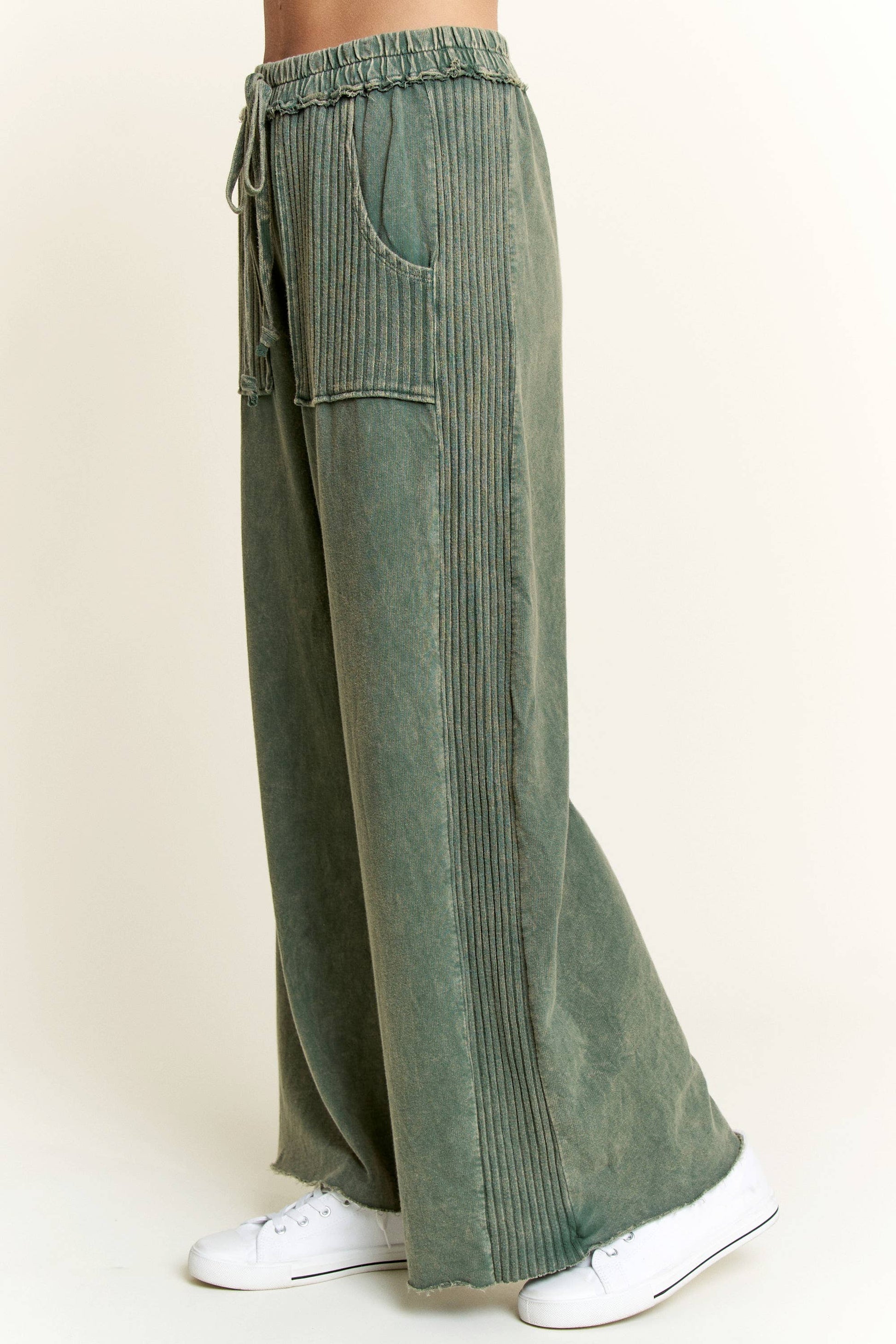 Best Mineral Wash Side Knit detail wide leg pants