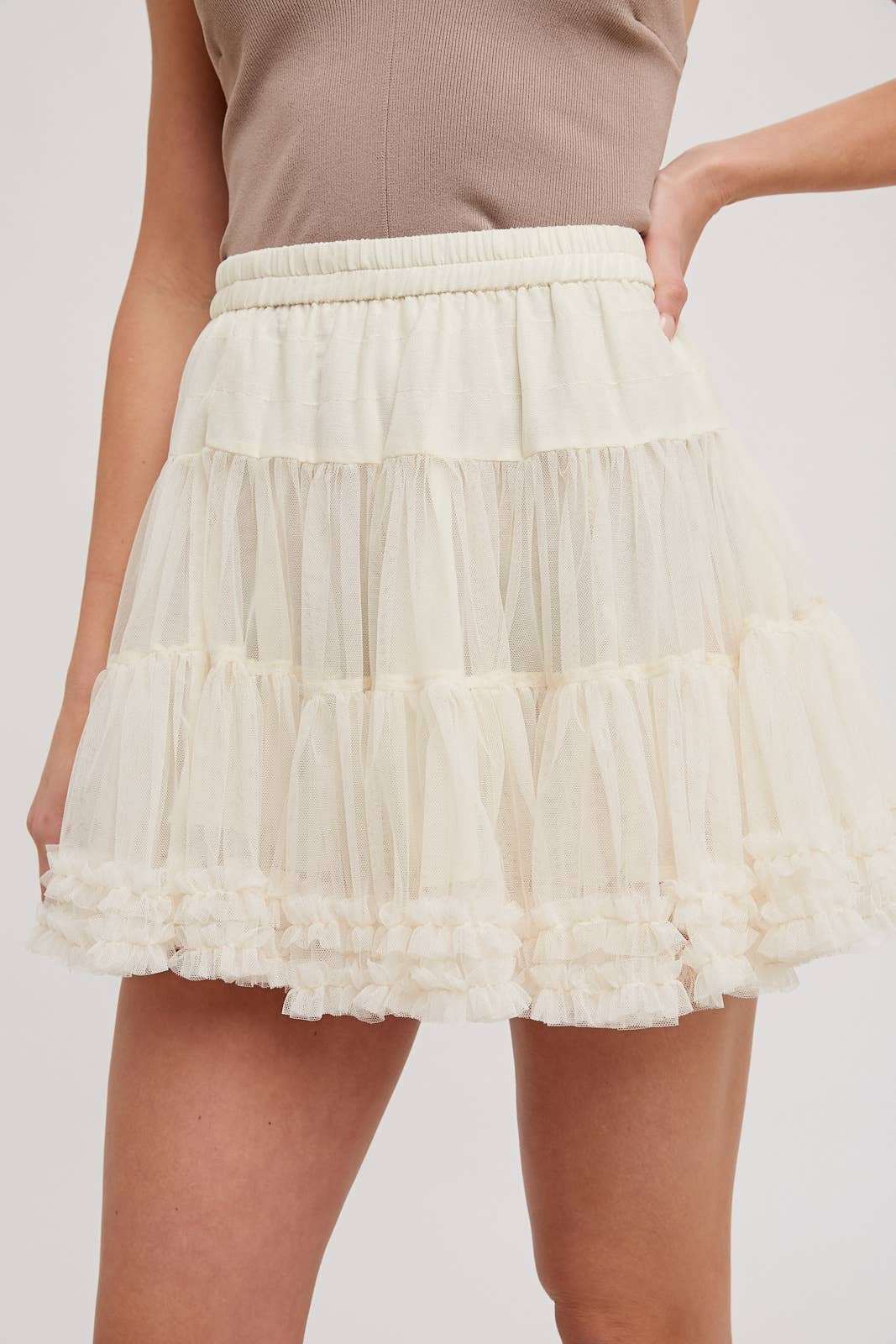 RUFFLE-TIERED TULLE TUTU MINI SKIRT