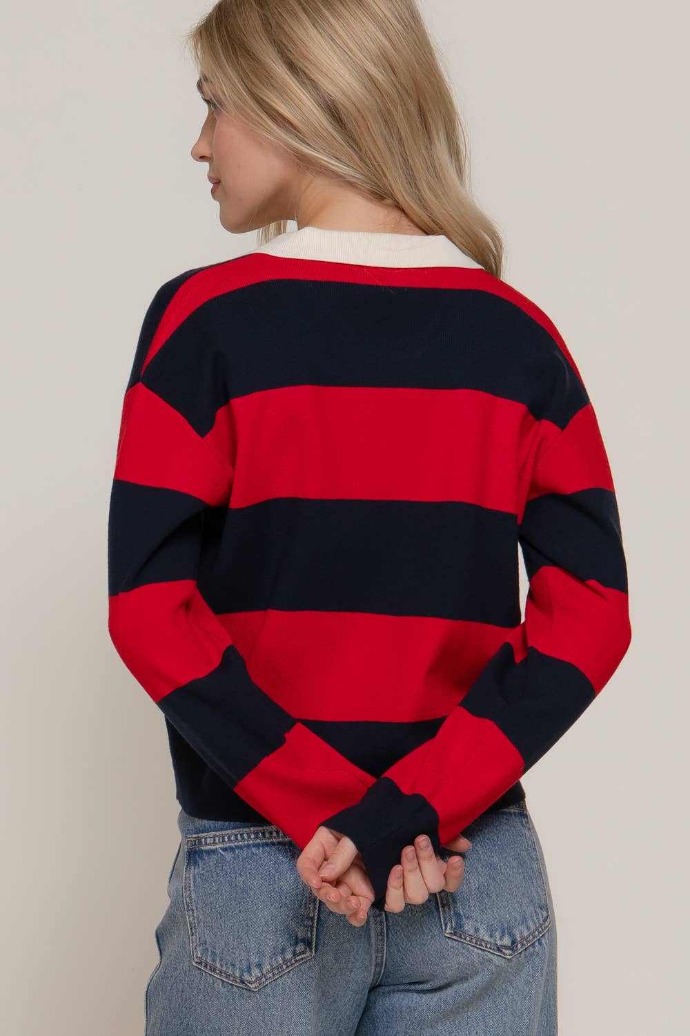 Long Sleeve Rugby Stripe Polo Swaeter