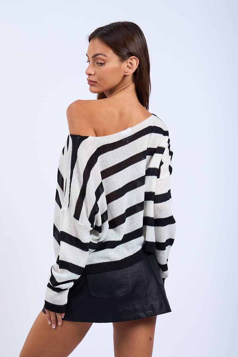 BLACK-IVORY STRIPE LONG SLEEVE