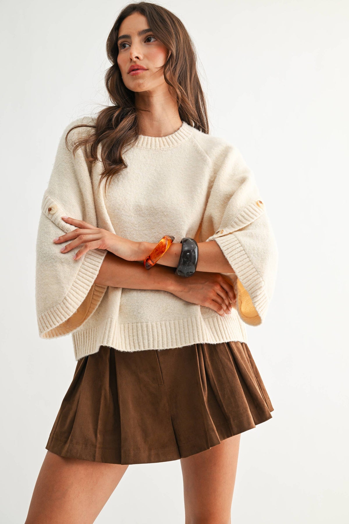 BUTTON SLEEVE KNIT PULLOVER