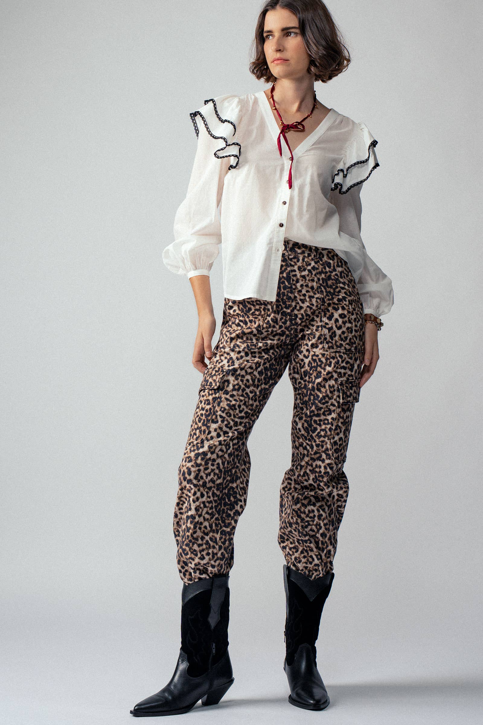 Leopard Print Cropped Cargo Pants
