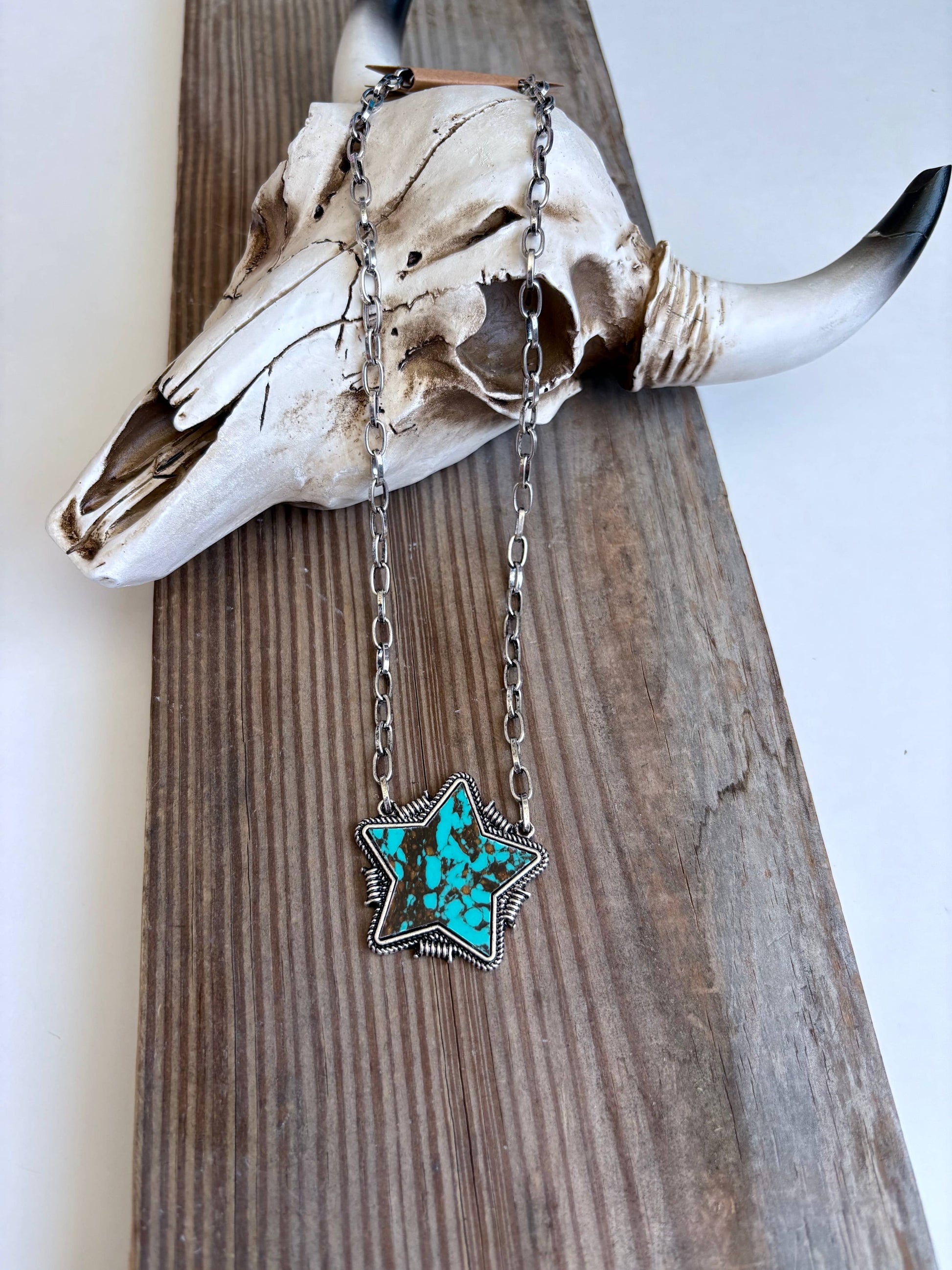 Western Marble Stone Star Pendant Chain Necklace