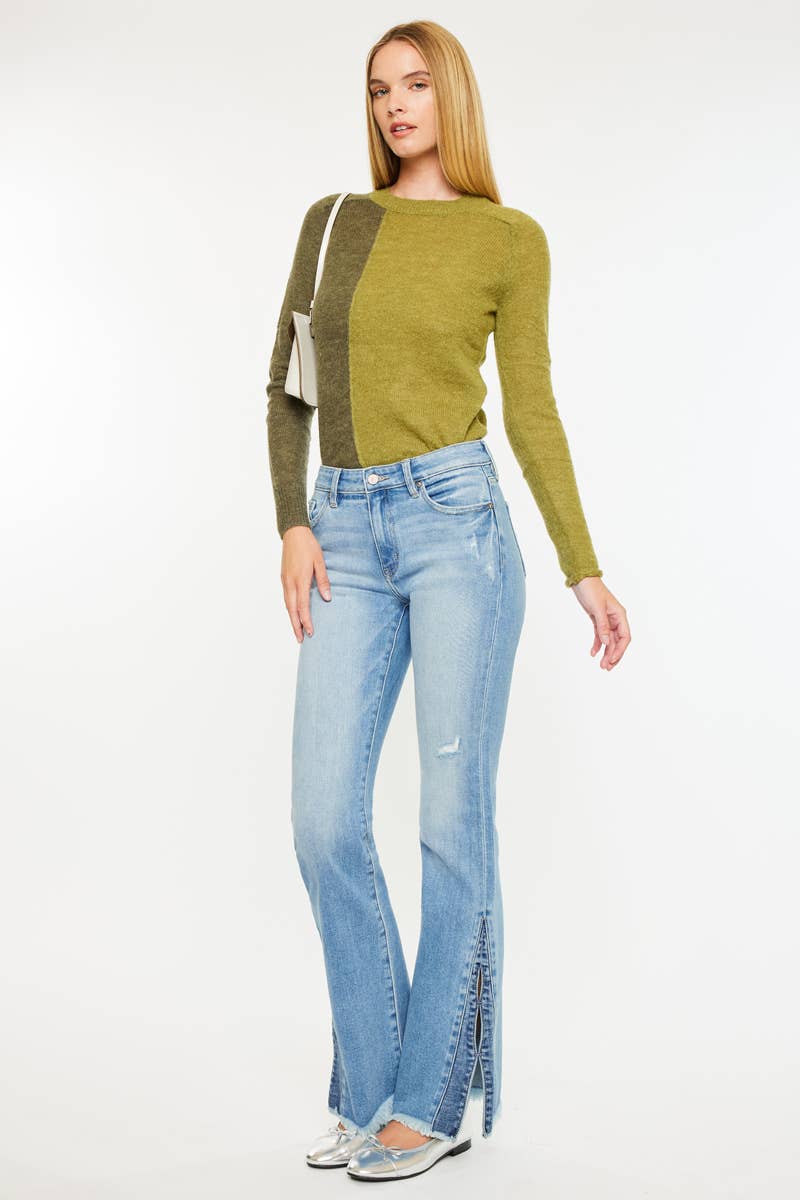 TWO TONE OPEN PACK MID RISE BOOTCUT