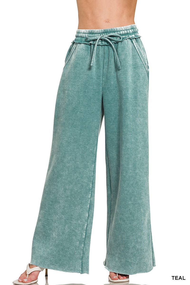 Acid Wash Fleece Sweatpants With Pockets