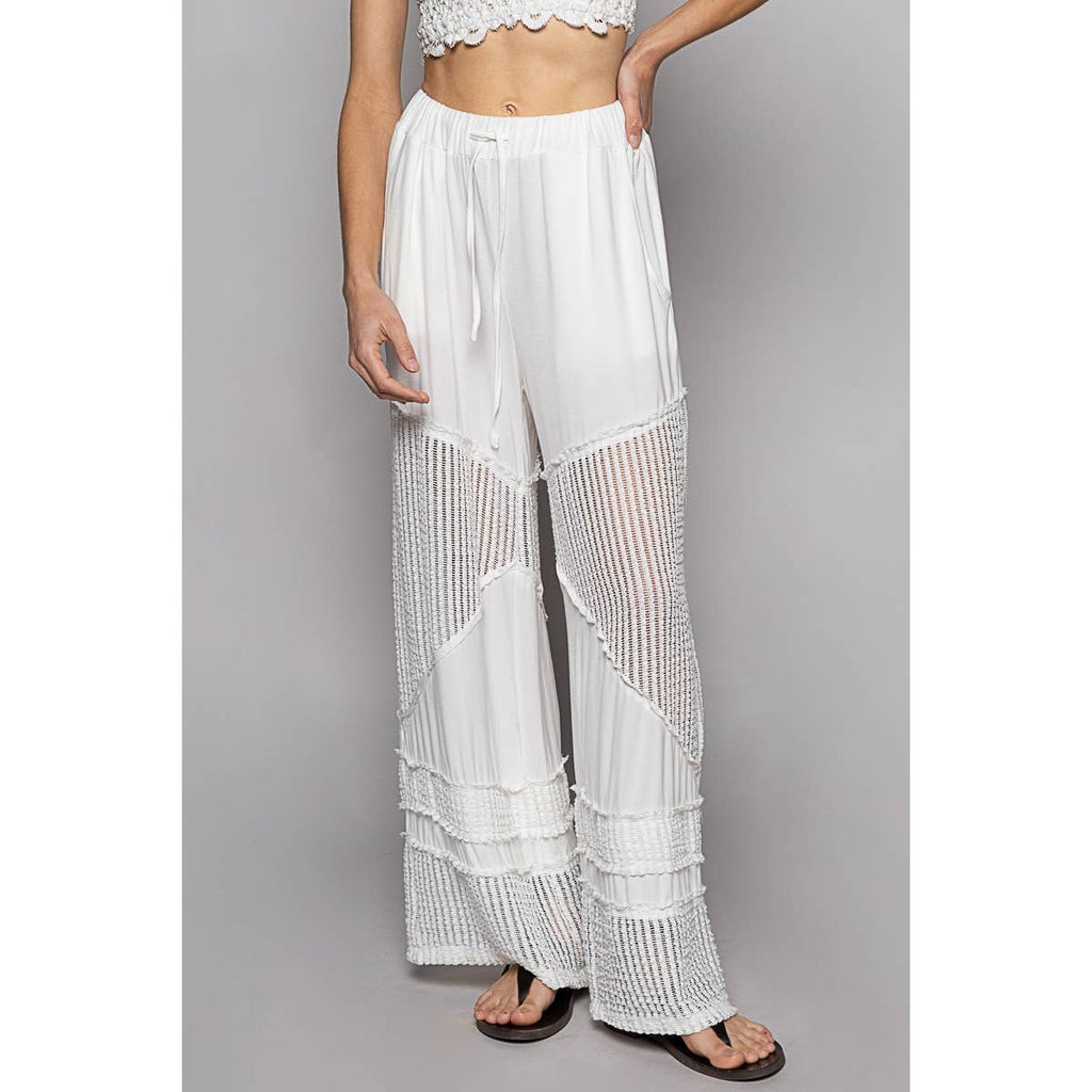 Contrast see through elastic waist knit culottes pants