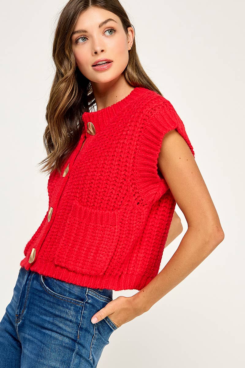 CHUNKY KNIT BUTTON-FRONT VEST TOP