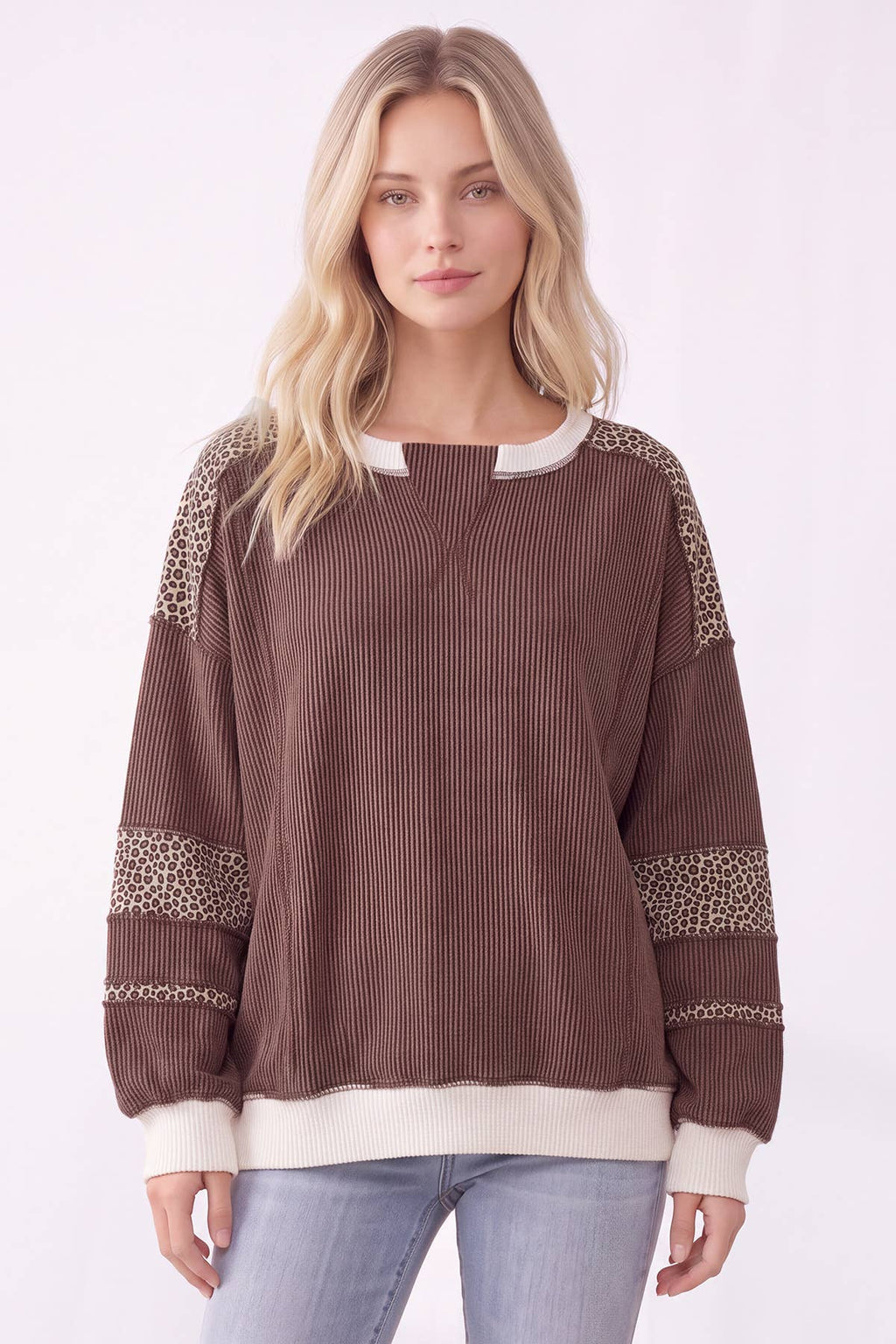 Leopard Print Contrast ribbed Sweatshirt
