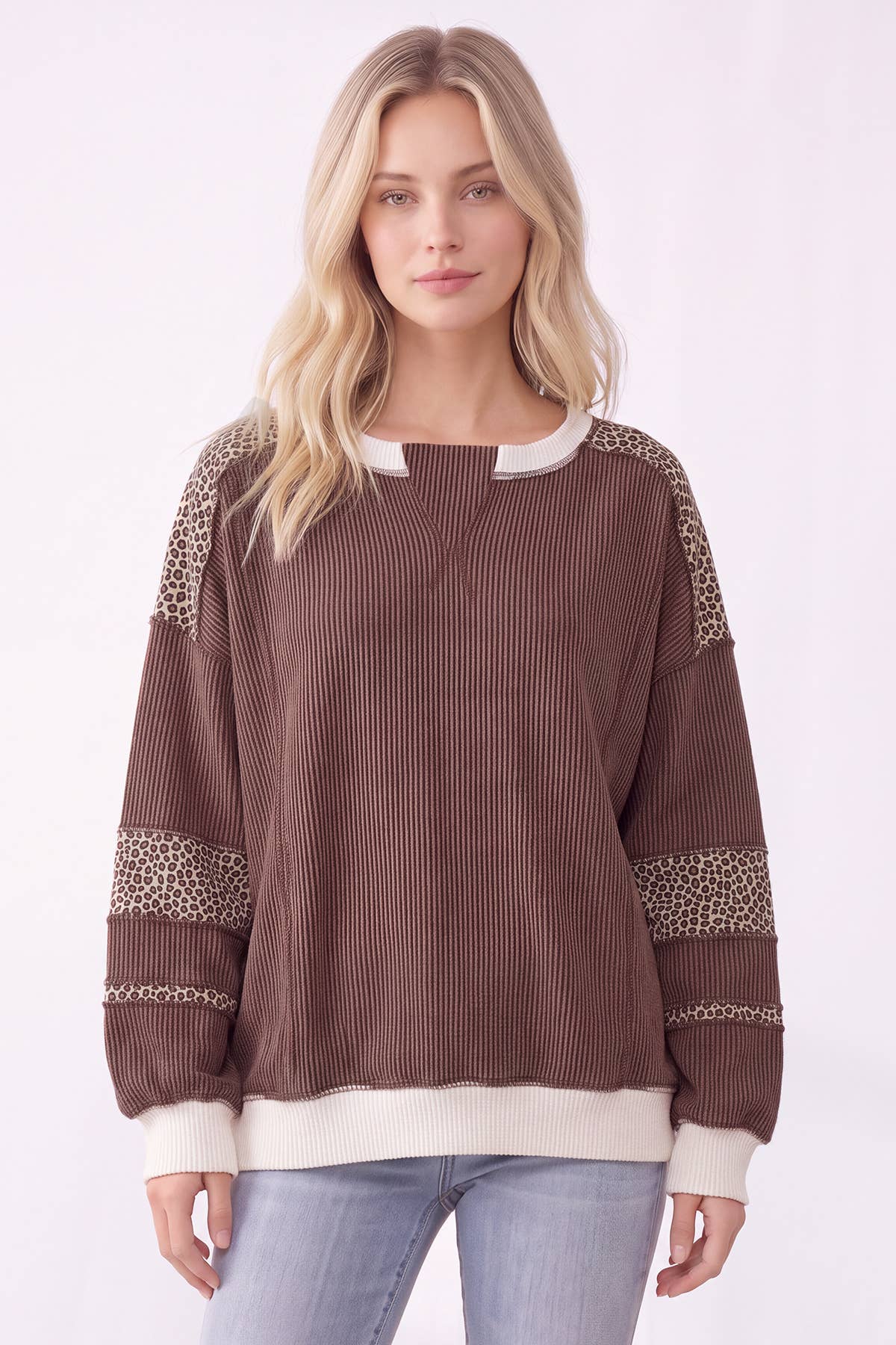 Leopard Print Contrast ribbed Sweatshirt