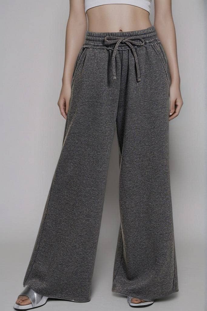 Acid Wash Fleece Sweatpants With Pockets