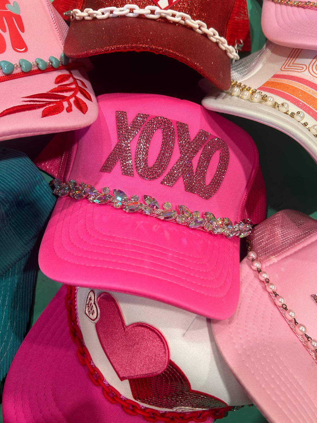 XOXO Rhinestone Trucker | Valentine Cap | Cupid | Hearts |