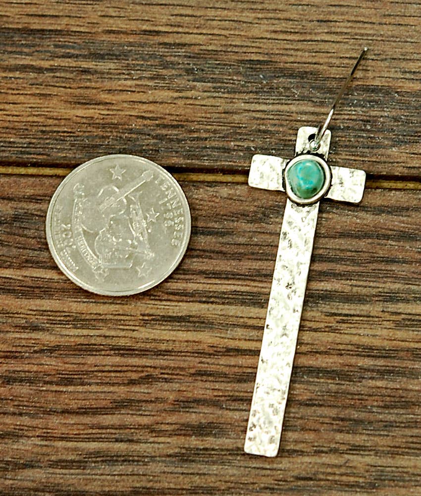 720254, Cross Turquoise Earrings