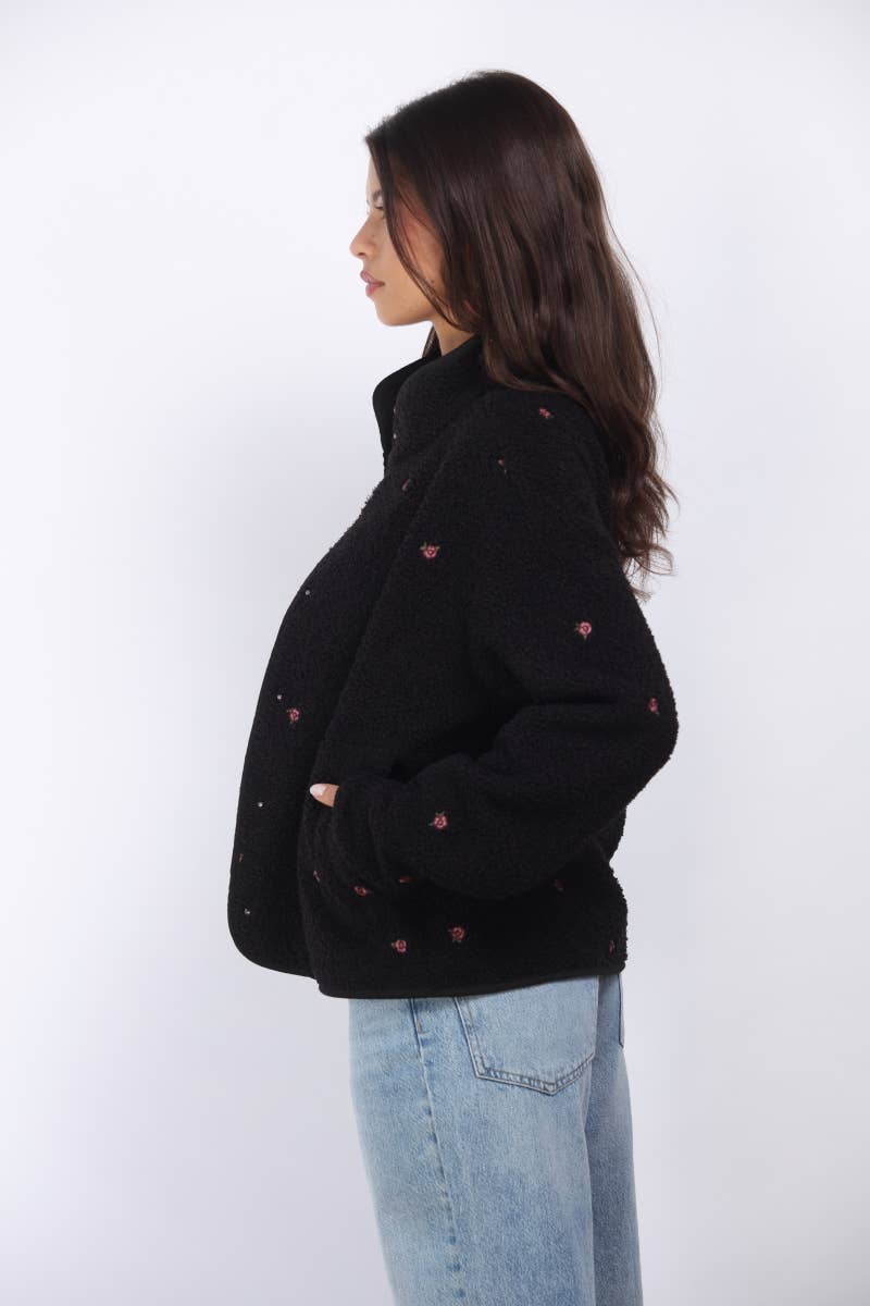 Bonded Sherpa With Embroidery Detail Jacket
