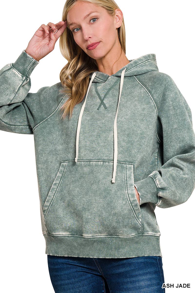 Acid Wash Fleece Hoodie With Pockets