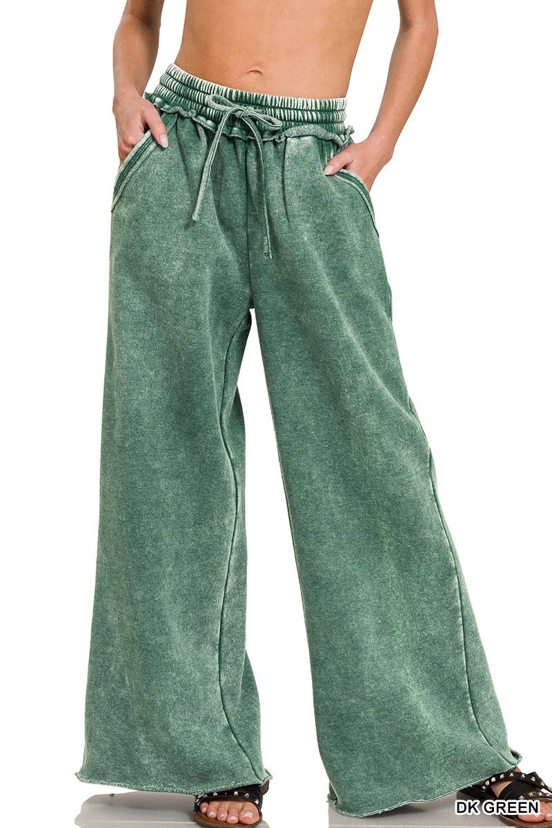 Acid Wash Fleece Sweatpants With Pockets