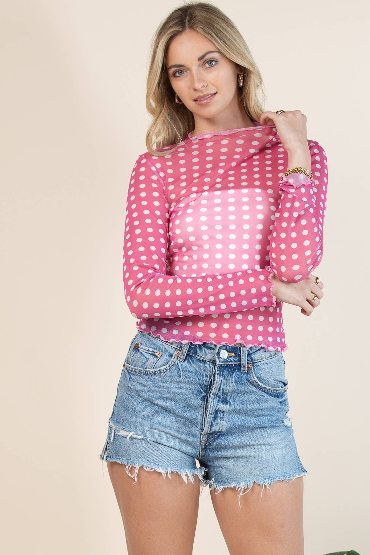 Tilly Polka Dot Print Merrow Mesh Top