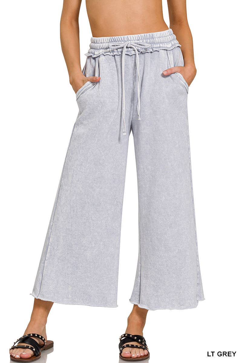 ",.Acid Wash Fleece Palazzo Sweatpants